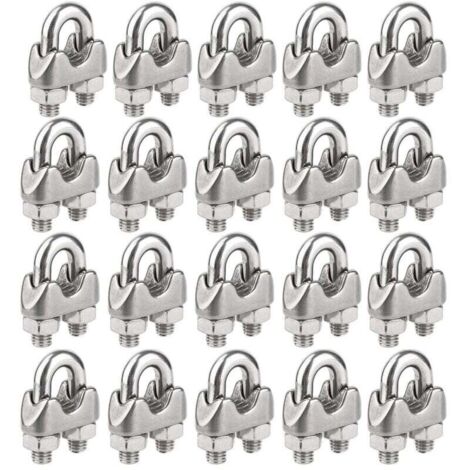 Abrazaderas para cables de acero inoxidable KZQ M5 (20 unidades), abrazaderas para cables de acero inoxidable, abrazaderas de sujeción con perno en U para cuerdas de aparejo y cables tensores (Ø 5 mm)