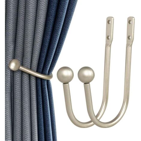Abrazaderas para cortinas, 2 abrazaderas de pared con tornillos, soporte decorativo de metal resistente para ventana, gancho para cortina, color plateado