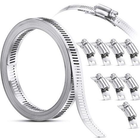 Abrazaderas para tuberías, abrazaderas de manguera de tornillo sin fin de acero, abrazadera de manguera con correa y sujetadores, abrazaderas de acero inoxidable 304, abrazadera de tubería de tornillo