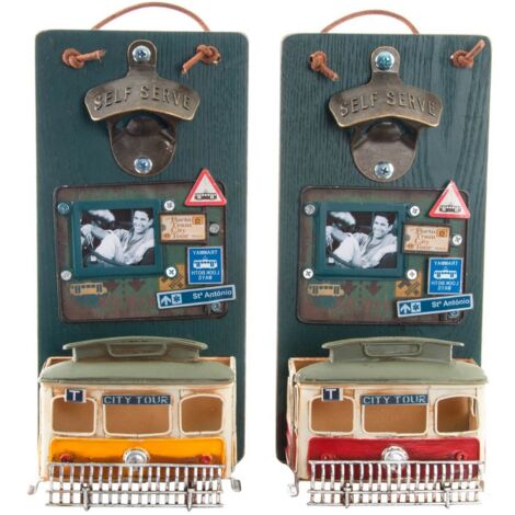 Abrebotellas DKD Home Decor Self Serve Madera Metal (2 pcs) (26 x 12 x 9 cm)