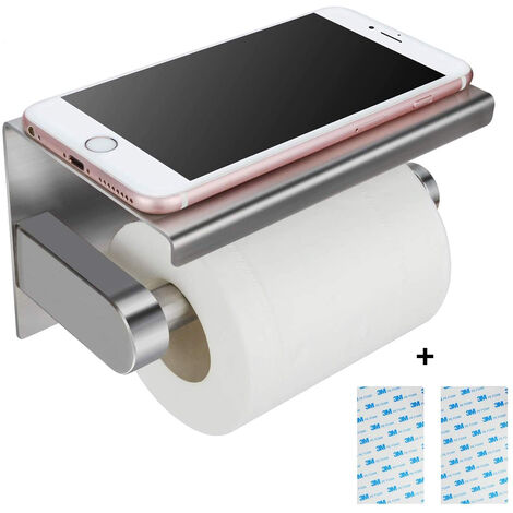 main image of "Abree toilet paper holder without drilling with shelf, toilet paper holder stainless steel toilet paper holder with mobile phone storage surface wall mounting, self-adhesive"