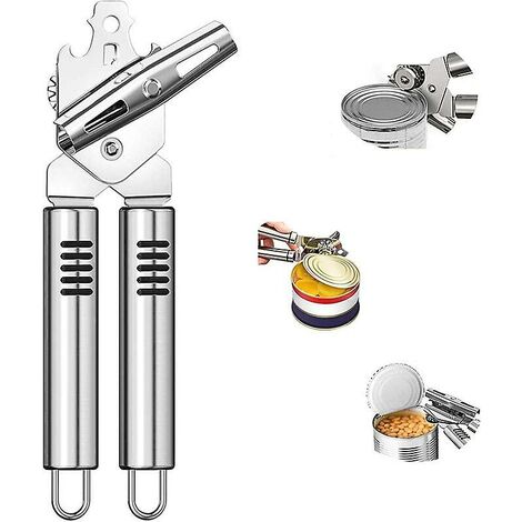 Abrelatas de cocina Abrelatas manual de acero inoxidable Abrelatas de borde liso Cortador de alimentos duradero 3 en 1 Tarro de cerveza Abridor de botellas Manija para personas mayores -