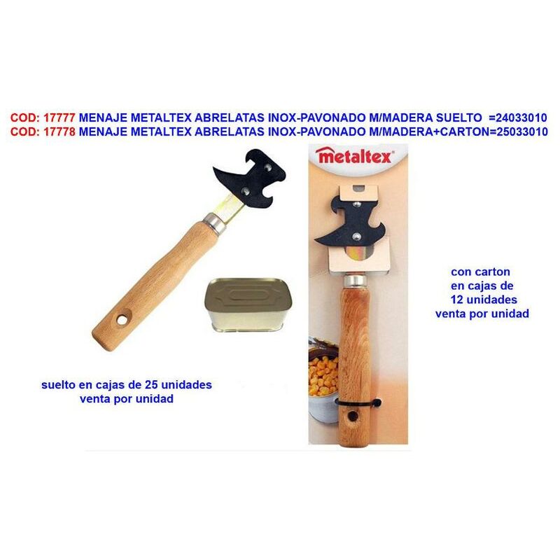 

menaje metaltex abrelatas inox-pavonado m-madera+carton 25033010 - Mibricotienda