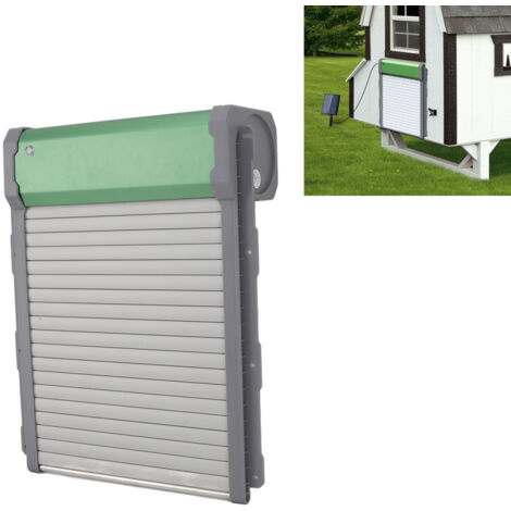 Abrepuertas automático para gallinero Solaris-Pro – Clasificación de protección IP67 para temperaturas extremas, aluminio/PP, modo temporizador/solar/luz, con kit de fácil instalación.