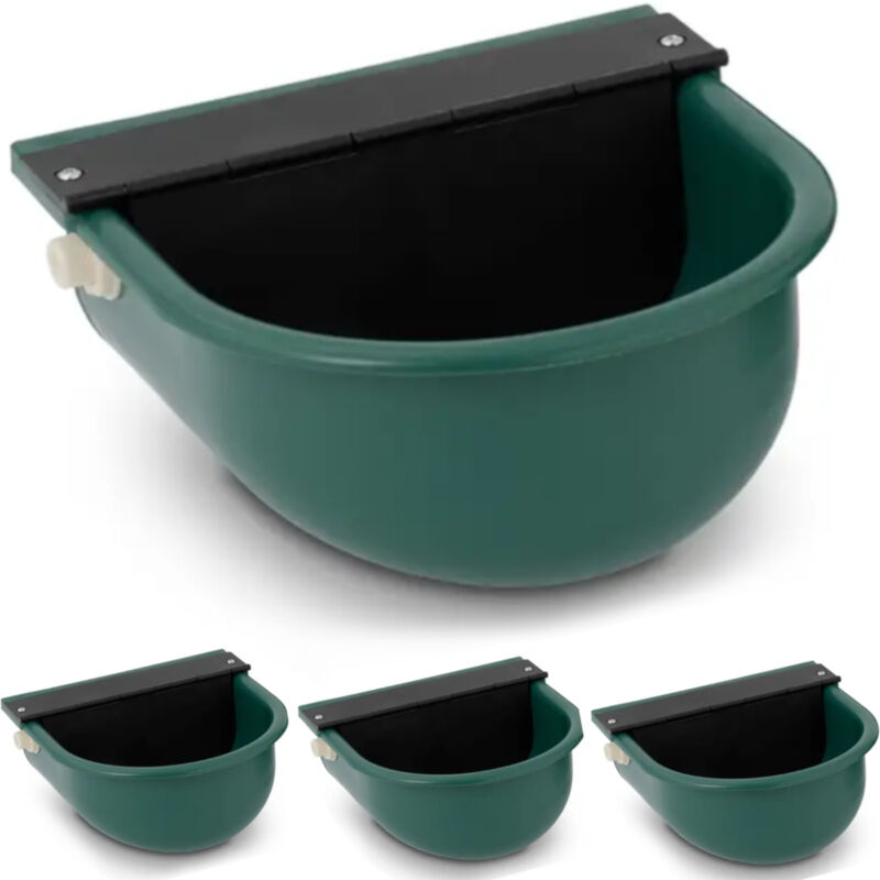 Abreuvoir en plastique pour bovins et chevaux avec raccordement à l'eau, 2,8 l, vert - lot de 4.