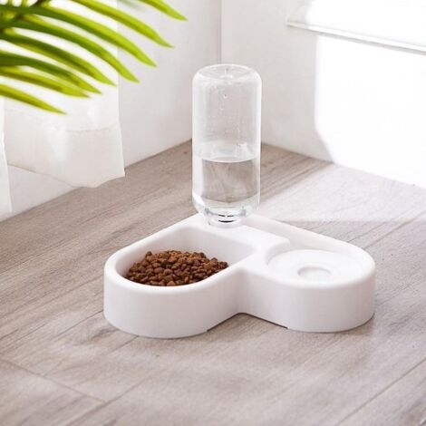 Abreuvoir automatique 2 en 1 pour animaux de compagnie : gamelle anti-débordement et distributeur de nourriture pour chats et chiens (blanc).