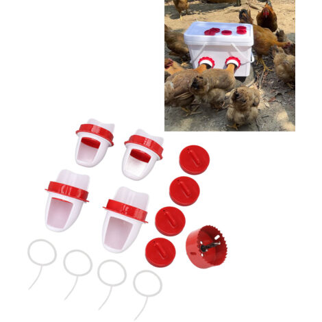 [Abreuvoir automatique pour poules] Gravity Chicken Feeder 4 pièces plastique 668 g - système anti-gaspi et anti-pluie pour seaux/bacs