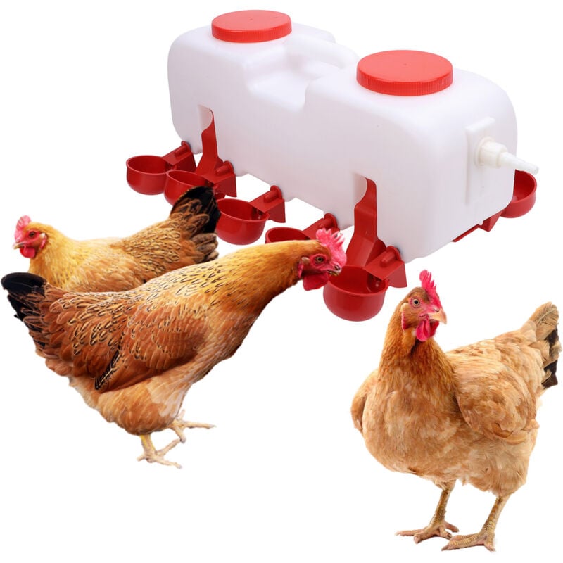 Abreuvoir Automatique pour Poulet de 10 l avec 10 Gobelets d'alimentation en Eau pour Poulet, Soigneusement Disposés, Grande capacité, Contrôle