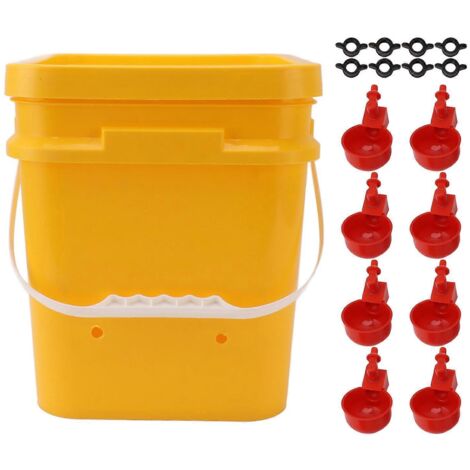 Abreuvoir automatique pour poulets avec réservoir portatif de 12 L, équipement d'abreuvement pour volailles (seau pour oies et canards), bol rouge intégré et vis noires.