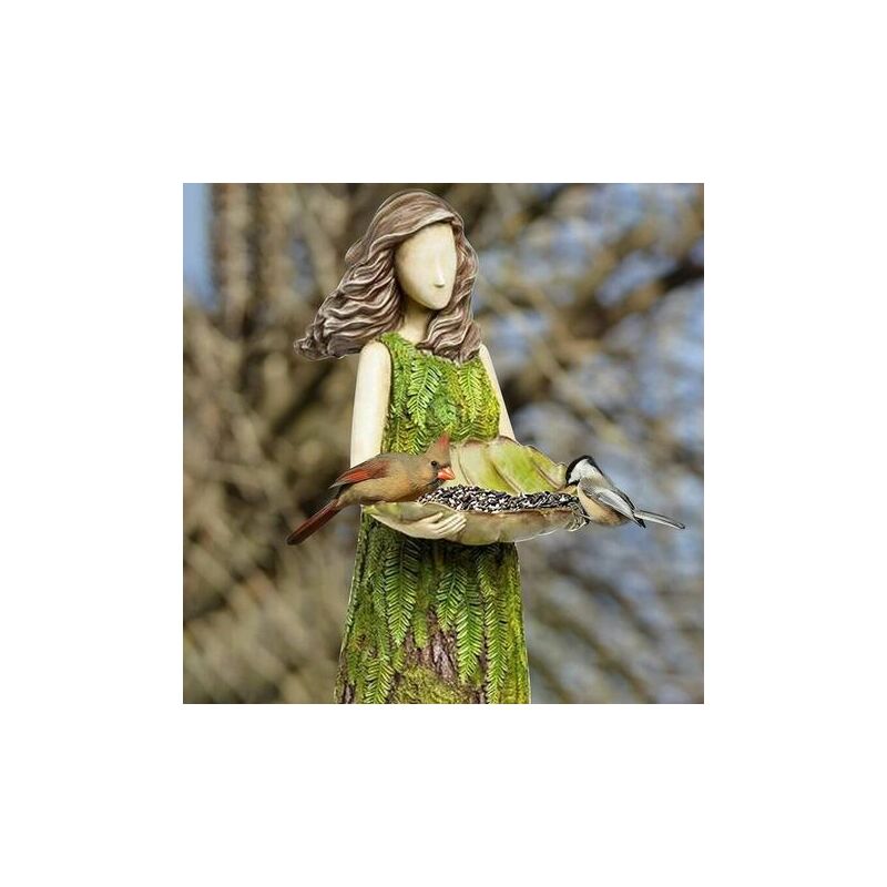 Tuserxln - Abreuvoir à oiseaux extérieur - Statue de fée en Sherwood avec mangeoire à oiseaux - Ornement en résine - Statue de jardin super mignonne