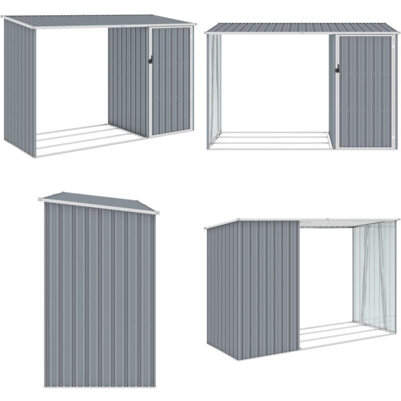 Abri à bois de jardin Gris 245x98x159 cm Acier galvanisé - Abri De Jardin - Abri Extérieur - Rangement Extérieur - Abri Métal - Abri Bois - Home &