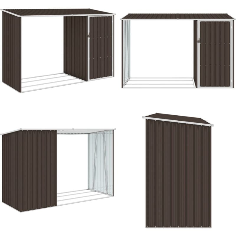 Abri à bois de jardin Marron 245x98x159 cm Acier galvanisé - Abri De Jardin - Abri Métallique - Rangement Extérieur - Stockage Bois - Outillage