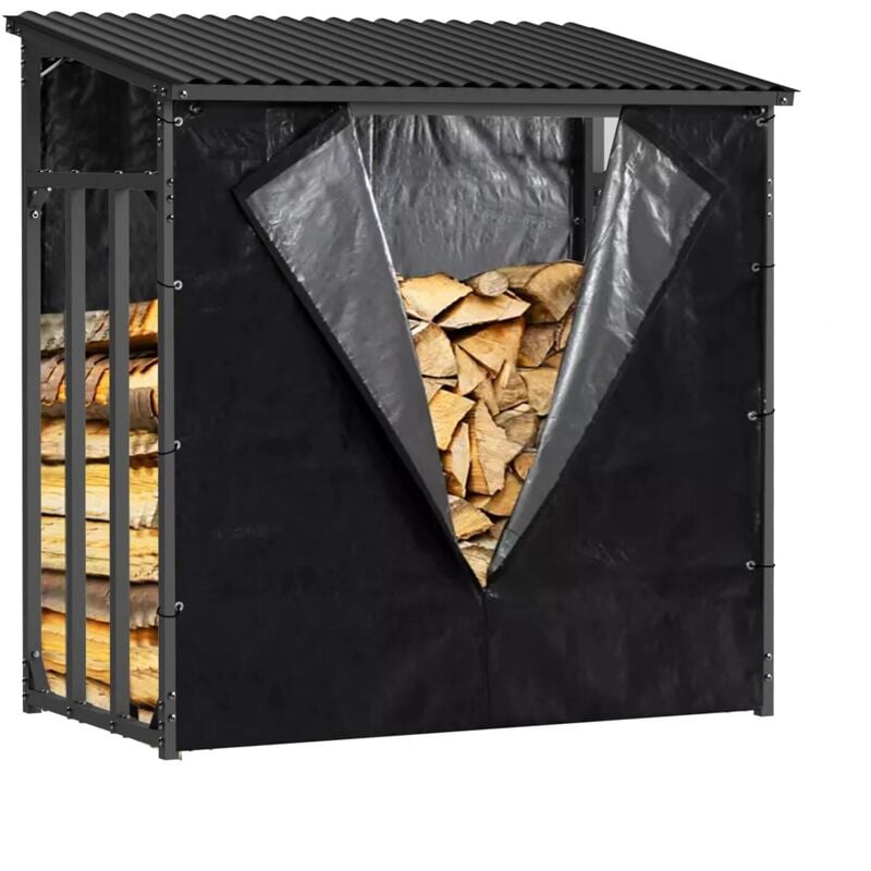 Abri à Bûches Extérieur Gardiun Wood Shed i 143x70x145cm Acier Galvanisé avec Couverture Imperméable, Bâche et Support Inférieur