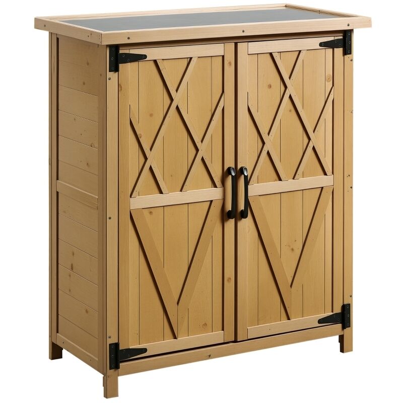 Abri à Outils 75×40×90 cm – 2 Portes, 4 Étagères, Base et Toit à Persiennes, Galvanisé, Fermeture Magnétique – Jaune