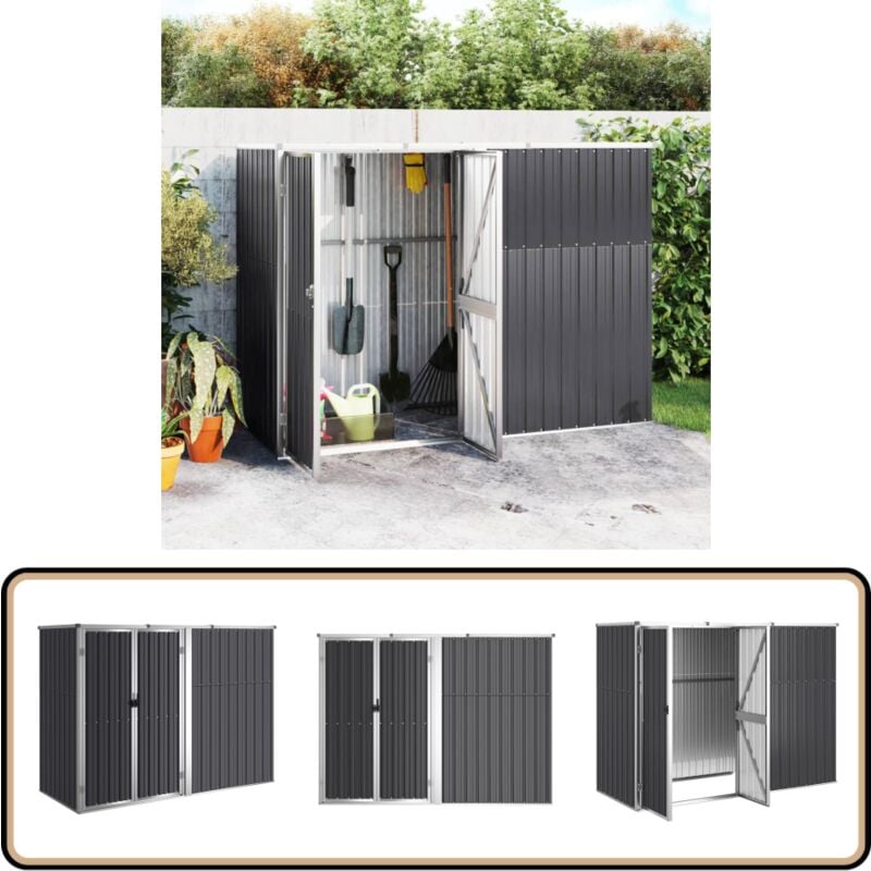 Abri à outils de jardin anthracite 225x89x161cm acier galvanisé - Abri De Jardin - Abri Outil - Rangement Jardin - Cabane Jardin - Atelier Exterieur