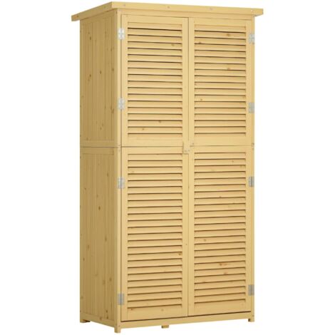 Abri à outils de jardin en cèdre et pin, avec 4 compartiments, armoire à outils de jardin extérieure, auvent imperméable, dimensions : 87 x 46,5 x 160 cm, couleur bois naturel.