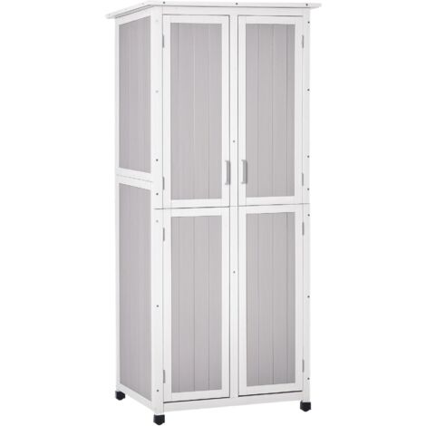 Abri à outils de jardin en cèdre gris à trois étages de rangement, toit étanche en asphalte résistant, meuble extérieur solide pour outils et accessoires, dimensions 77×58×175 cm