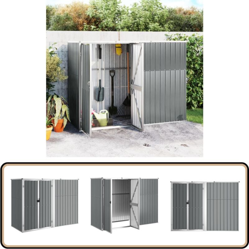 Abri à outils de jardin Gris 225x89x161 cm Acier galvanisé - Abri De Jardin - Abri Outil - Rangement Jardin - Cabane Jardin - Atelier Exterieur
