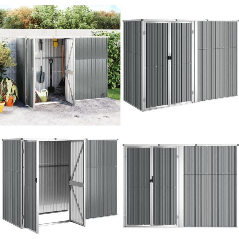 Abri à outils de jardin Gris 225x89x161 cm Acier galvanisé - Abri De Jardin - Abri Outil - Rangement Jardin - Cabane Jardin - Atelier Exterieur