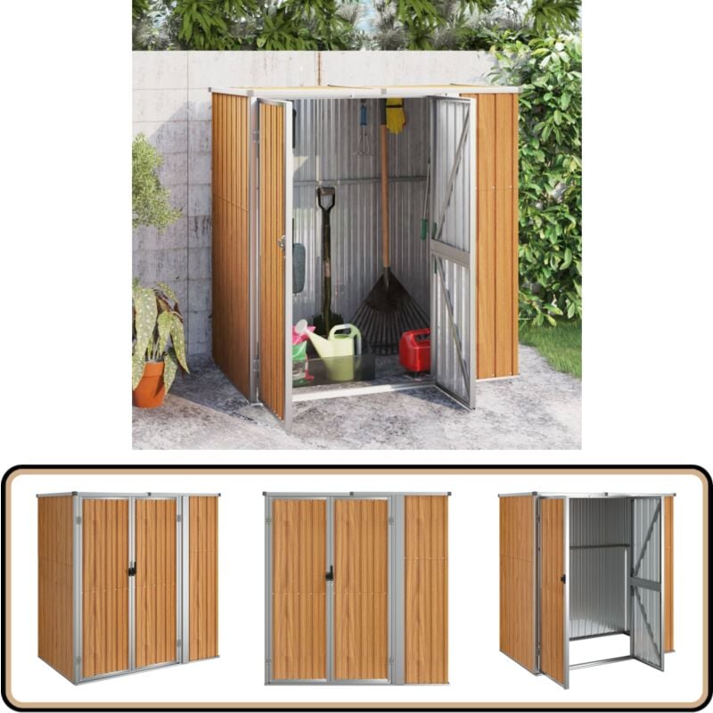 Abri à outils de jardin marron 161x89x161 cm acier galvanisé - Abri De Jardin - Abri Outil - Rangement Jardin - Cabane Jardin - Atelier Exterieur