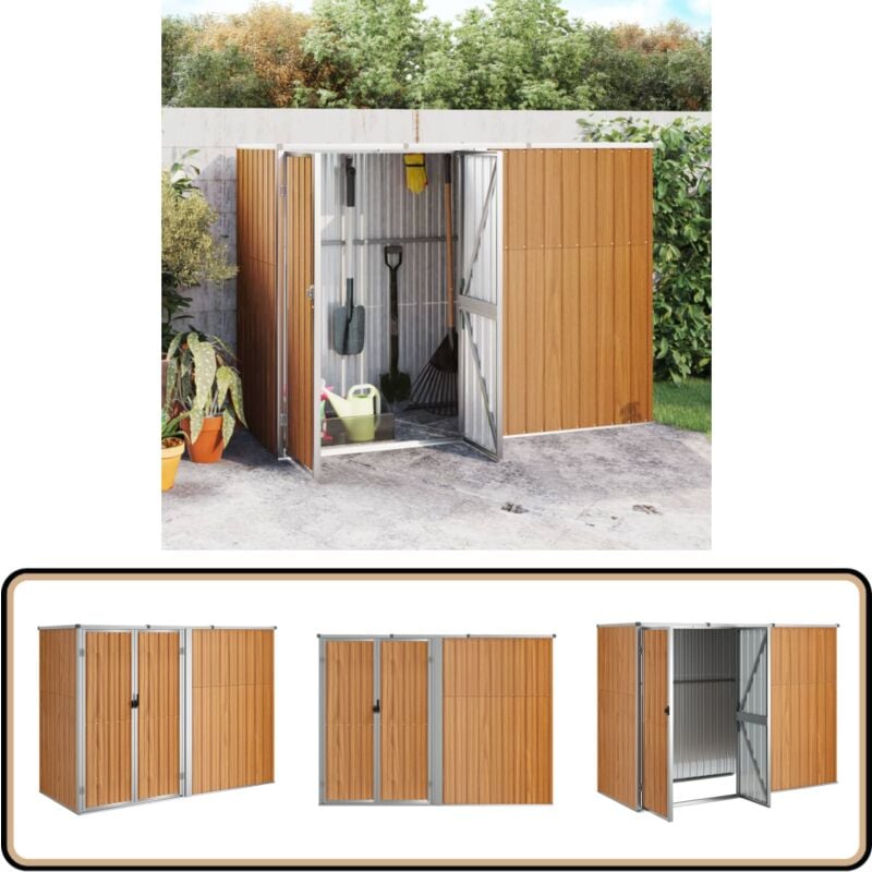 Abri à outils de jardin marron 225x89x161 cm acier galvanisé - Abri De Jardin - Abri Outil - Rangement Jardin - Cabane Jardin - Atelier Exterieur