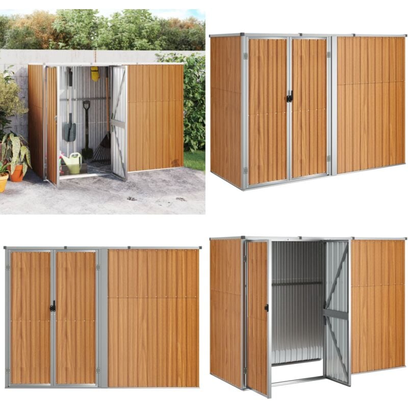 Abri à outils de jardin marron 225x89x161 cm acier galvanisé - Abri De Jardin - Abri Outil - Rangement Jardin - Cabane Jardin - Atelier Exterieur