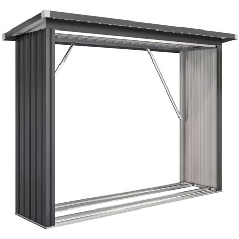 Abri-Bûches Acier - Range-Bûches Extérieur - Serre-Bûches Métal - Toit Incliné - Plancher Surélevé - 213x66,5x150 cm - Gris Foncé