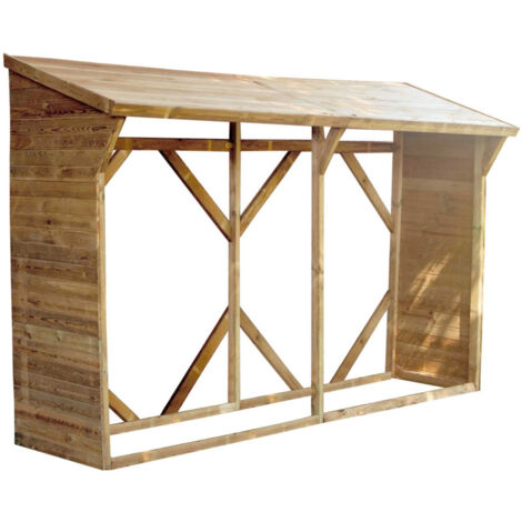 Abri à bûches en bois 320 x 100 x 213,5 cm – Capacité 5 stères – Traitement autoclave classe 3 – Toit en pente pour protection – Madeira - BOIS 213 X