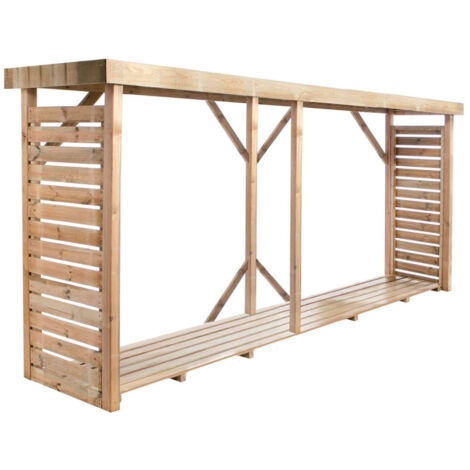 Cerland – Abri à bûches en pin sylvestre traité autoclave 183 x 89,5 x 320 cm – Plancher surélevé pour circulation d'air – Étanchéité toit feutre bitumeux - BOIS 183 X