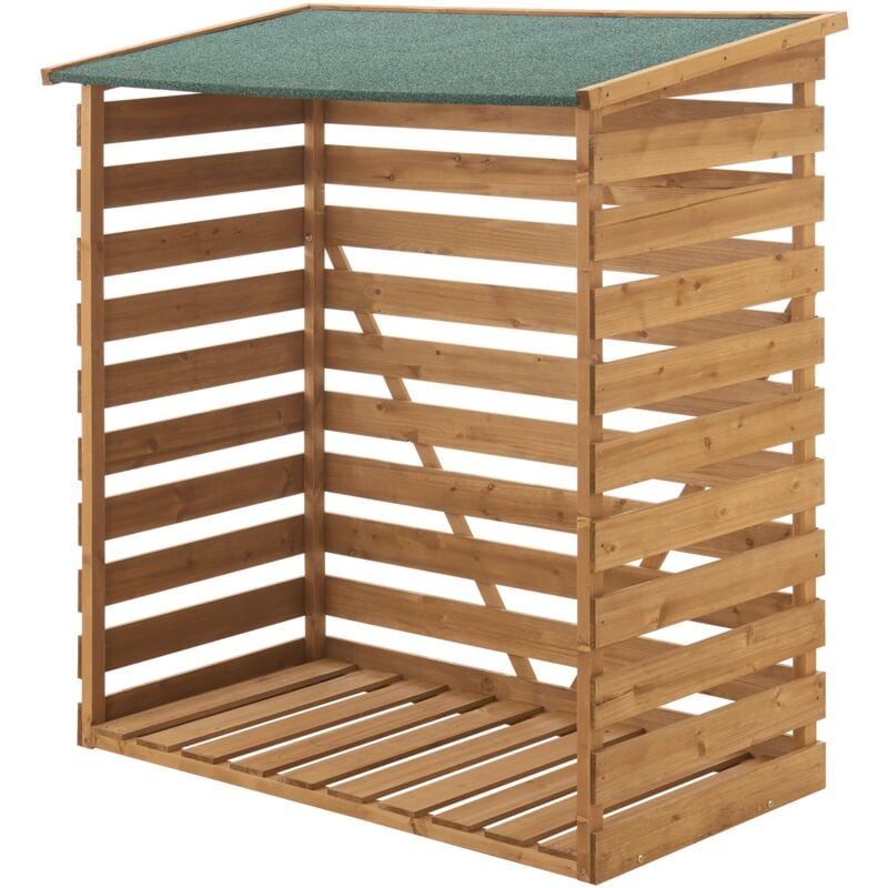 Abri-bûches couvert en sapin à toiture bitumé 123 x 116 x 64 cm