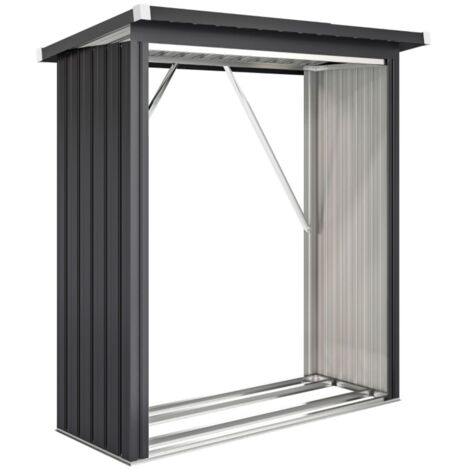 Abri bûches extérieur acier 150x66.5x150cm gris foncé toit pente plancher surélevé rangement bois terrasse jardin