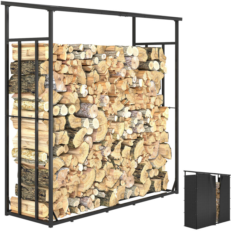 Outsunny - Abri bûches range bûches avec toit - 4 housses incluses - charge max. 2T - dim. 185L x 62l x 184H cm - métal noir