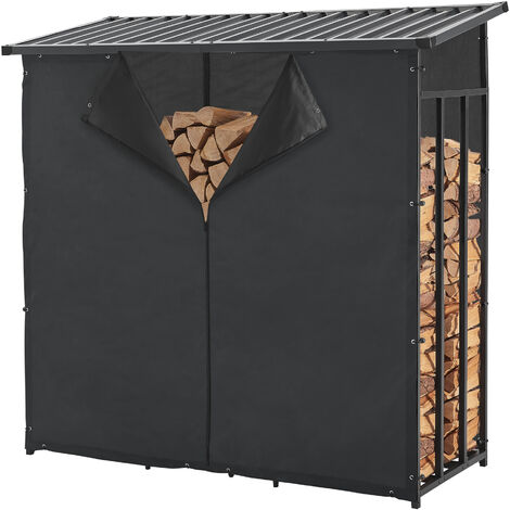 Abri-bûches Yakutat avec housse de protection 185 x 180 x 70 cm noir [casa.pro]