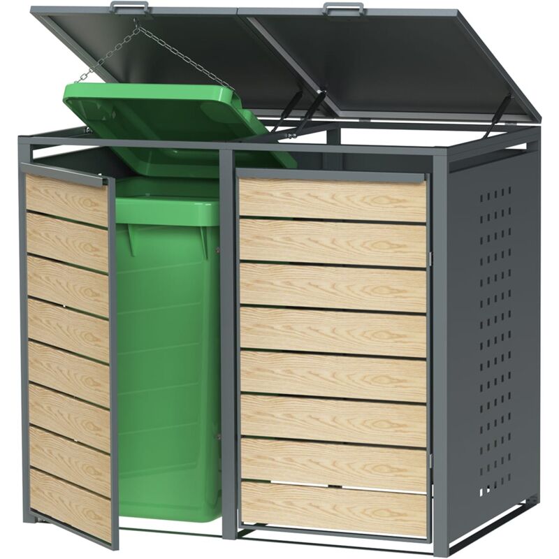 Abri Cache Poubelles Gardiun Liam 132x80x116 cm Acier Galvanisé Abri Modulaire pour Bacs de Recyclage Ouverture Facile