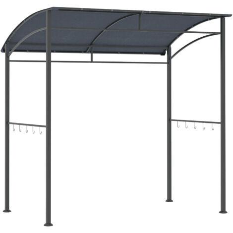 Abri de barbecue, pavillon de cuisson, protection contre la pluie, crochets à accessoires, cadre en acier gris, 215 x 150 x 174/220 cm