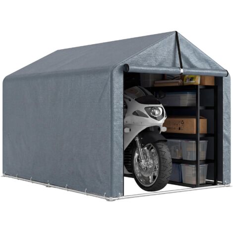 Abri de garage 2,2 x 1,6 m, étanche, avec porte enroulable, toit en pente, structure en acier, résistant aux UV, gris foncé