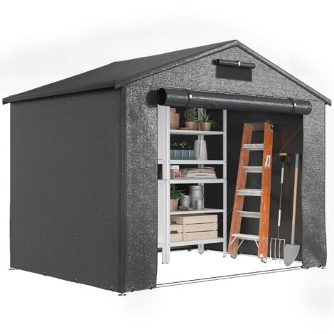 Abri de garage étanche 2,5 x 1,8 m avec porte zippée enroulable et fenêtre d'aération, gris foncé