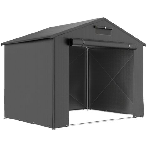 Abri de garage étanche 2,5 x 1,8 m avec porte zippée enroulable et fenêtre d'aération, gris foncé