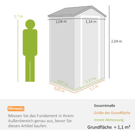 Abri de jardin 1,1 m², abri à outils avec toit en pente, 134 x 104 x 204 cm, abri de jardin en plastique avec porte verrouillable, ouverture de ventilation et fenêtre, gris foncé