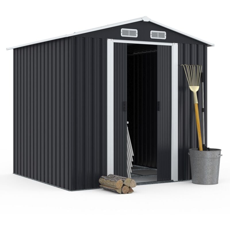 Abri de jardin 3,7M² gris en acier galvanisé avec base