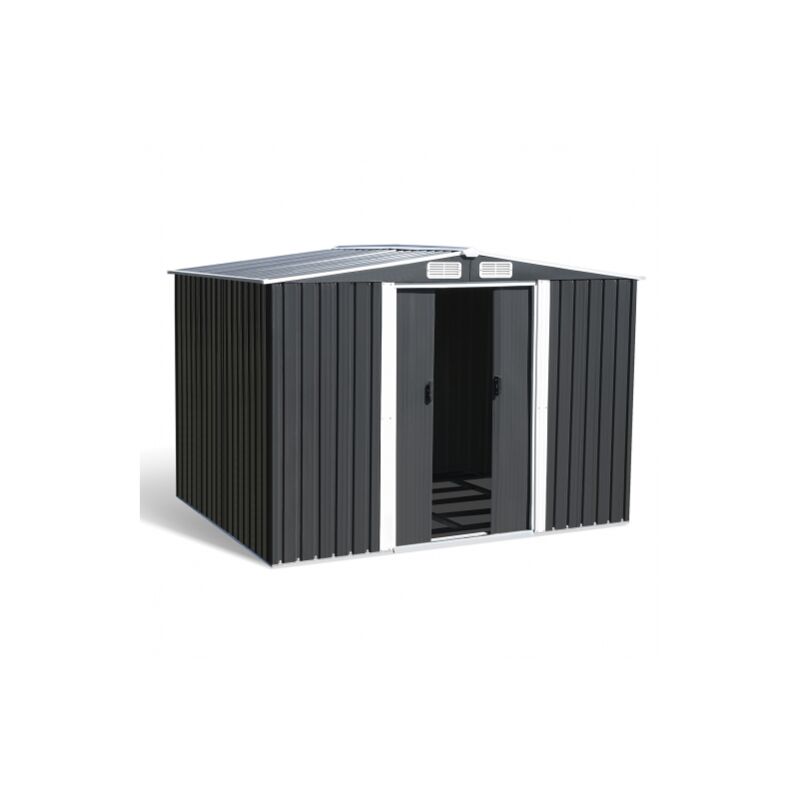 Abri de jardin 5,3 M² gris en acier galvanisé avec base