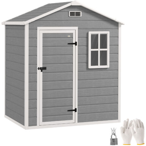 Abri de jardin 1,9 m² (182 x 121 x 200 cm) avec toit en pente, plancher et porte verrouillable.