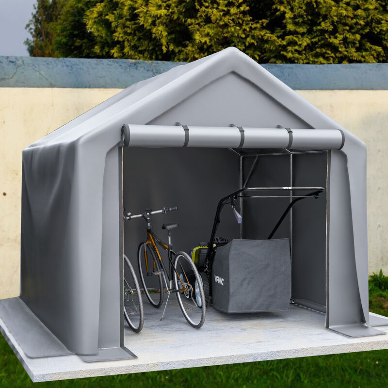 Grand Abri de Rangement 244x241x217 cm en PE - Garage Espacé pour Vélos et Outils - Tente de Stockage Extérieur - Gris Foncé