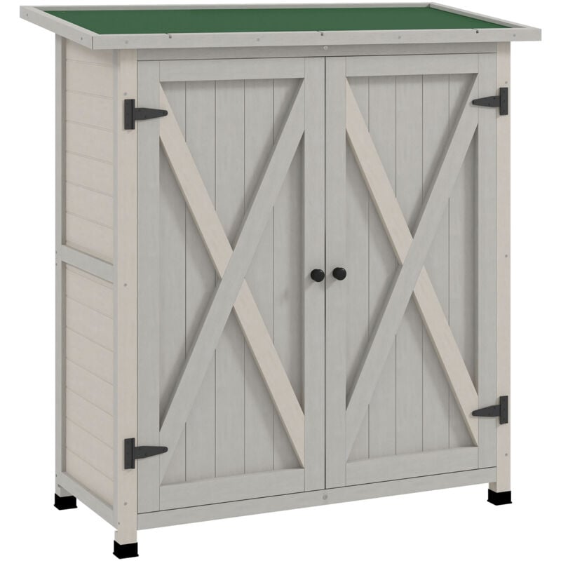 Abri de jardin armoire de jardin sur pied dim. 110L x 55l x 117H cm 2 étagères 2 portes toit bitumé bois sapin pré-huilé gris clair