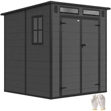 Abri de jardin 2 portes 3 fenêtres en PP et aluminium 182x182x196 cm gris foncé