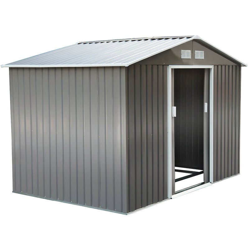 MH - Abri de jardin 2 portes avec fondation barnie gris