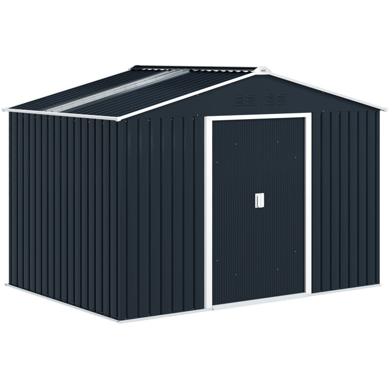 Abri de jardin - Outsunny - 5,4m² - kit de fondation, porte coulissante verrouillables - 277x195x192cm - gris foncé