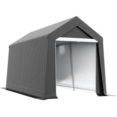 Abri de jardin, 2,1 x 3,6 x 2,35 m, protection UV, porte zippée, revêtement déperlant, idéal pour motos et outils de jardin, gris foncé.