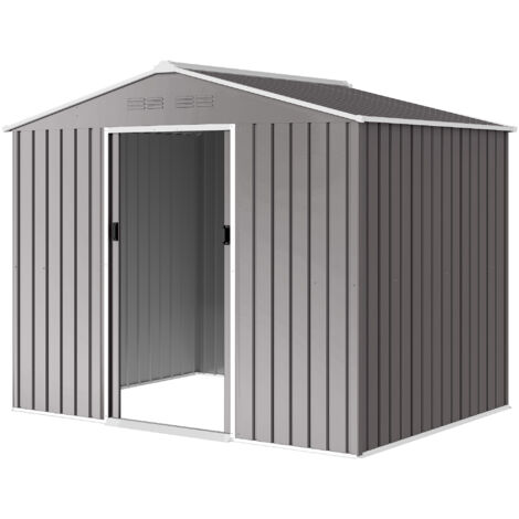 Abri de Jardin 2.3x1.7 m en Acier avec Aérations et Double Porte Coulissante, Aspect Bois