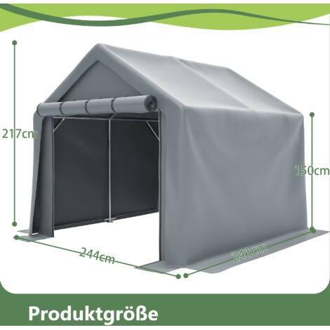 Abri de jardin 244x241x217cm gris foncé,adapté garage vélo et local à outils. Structure robuste pour rangement jardin et équipements.